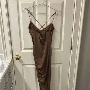 Windsor Dresses | Windsor Brown Ruched Asymmetrical Slip Dress | Color: Brown | Size: Medium | Afavreau's Closet